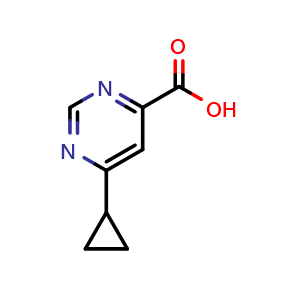 Chemical structure of 6-cyclopropylpyrimidine-4-carboxylic acid , CAS 1368381-90-1, AChemBlock AD247373