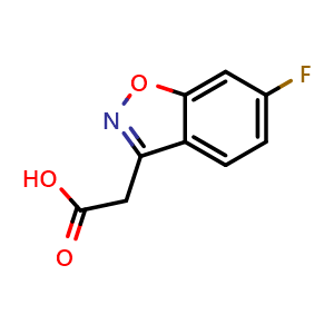 Chemical structure of 2-(6-fluoro-1,2-benzoxazol-3-yl)acetic acid , CAS 66233-72-5, AChemBlock AD247384