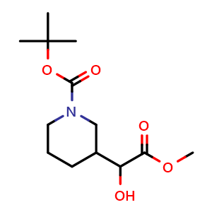 Chemical structure of tert-butyl 3-(1-hydroxy-2-methoxy-2-oxo-ethyl)piperidine-1-carboxylate , CAS 2116716-28-8, AChemBlock AD247395