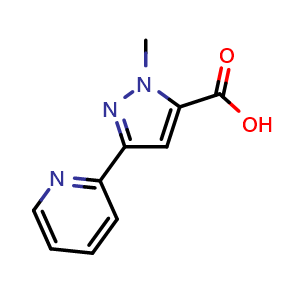 Chemical structure of 1-methyl-3-(pyridin-2-yl)-1H-pyrazole-5-carboxylic acid , CAS 334017-23-1, AChemBlock AD247397