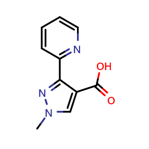 Chemical structure of 1-Methyl-3-(pyridin-2-yl)-1H-pyrazole-4-carboxylic acid , CAS 1152510-81-0, AChemBlock AD247443