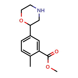 Chemical structure of methyl 2-methyl-5-morpholin-2-yl-benzoate , CAS 2120712-05-0, AChemBlock AD247444