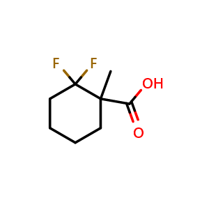 Chemical structure of 2,2-difluoro-1-methylcyclohexane-1-carboxylic acid , CAS 1780960-26-0, AChemBlock AD247457
