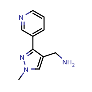 Chemical structure of (1-methyl-3-(pyridin-3-yl)-1H-pyrazol-4-yl)methanamine , CAS 1513050-52-6, AChemBlock AD247481