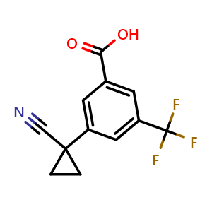 Chemical structure of 3-(1-cyanocyclopropyl)-5-(trifluoromethyl)benzoic acid , CAS 1314769-43-1, AChemBlock AD247495