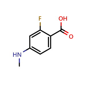 Chemical structure of 2-Fluoro-4-(methylamino)benzoic acid , CAS 173951-99-0, AChemBlock AD247499