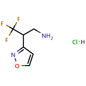 Chemical structure of 3,3,3-trifluoro-2-(1,2-oxazol-3-yl)propan-1-amine hydrochloride , CAS 2098128-09-5, AChemBlock AD247512