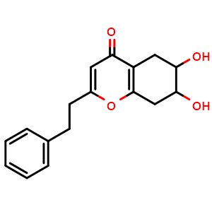 Chemical structure of 6,7-Dihydroxy-2-(2-phenylethyl)-5,6,7,8-tetrahydrochromone , CAS 626236-07-5, AChemBlock AD247520