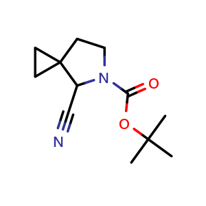 Chemical structure of tert-butyl 4-cyano-5-azaspiro[2.4]heptane-5-carboxylate , AChemBlock AD247528