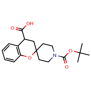 Chemical structure of 1'-Boc-spiro[chroman-2,4'-piperidine]-4-carboxylic acid , CAS 1009375-04-5, AChemBlock AD247541