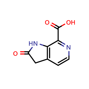 Chemical structure of 2-Oxo-2,3-dihydro-1H-pyrrolo[2,3-c]pyridine-7-carboxylic acid , CAS 1190318-92-3, AChemBlock AD247550