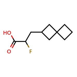 Chemical structure of 2-fluoro-3-{spiro[3.3]heptan-2-yl}propanoic acid , CAS 2092086-88-7, AChemBlock AD247566