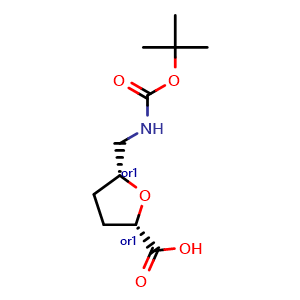 Chemical structure of rel-(2S,5R)-5-(((tert-butoxycarbonyl)amino)methyl)tetrahydrofuran-2-carboxylic acid , CAS 1807912-24-8, AChemBlock AD247586
