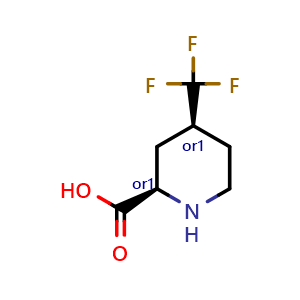 Chemical structure of rel-(2R,4S)-4-(trifluoromethyl)piperidine-2-carboxylic acid , CAS 1240527-99-4, AChemBlock AD247590
