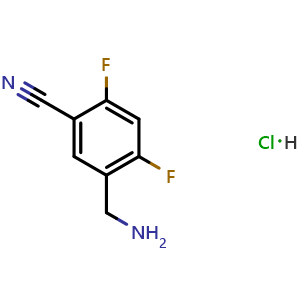 Chemical structure of 5-(aminomethyl)-2,4-difluorobenzonitrile hydrochloride , CAS 2097912-81-5, AChemBlock AD247598
