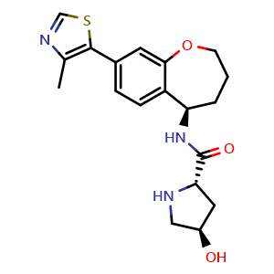 Chemical structure of (2S,4R)-4-Hydroxy-N-[(R)-8-(4-methyl-5-thiazolyl)-2,3,4,5-tetrahydrobenzo[b]oxepin-5-yl]pyrrolidine-2-carboxamide , AChemBlock AD247616