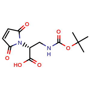 Chemical structure of (R)-3-(Boc-amino)-2-(2,5-dioxo-2,5-dihydro-1-pyrrolyl)propanoic acid , CAS 2382651-11-6, AChemBlock AD247620