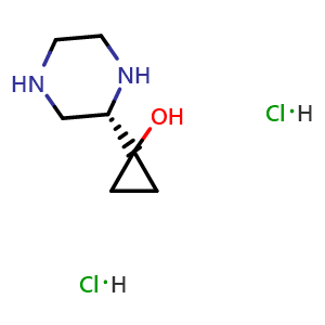 Chemical structure of 1-[(2S)-piperazin-2-yl]cyclopropanol;dihydrochloride , CAS 1206625-48-0, AChemBlock AD247628