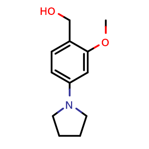 Chemical structure of 2-Methoxy-4-(1-pyrrolidinyl)benzyl alcohol , CAS 677012-74-7, AChemBlock AD247656