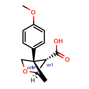 Chemical structure of rel-(1R,4S,5S)-4-(4-methoxyphenyl)-2-oxabicyclo[2.1.1]hexane-5-carboxylic acid , CAS 2803661-15-4, AChemBlock AD247674