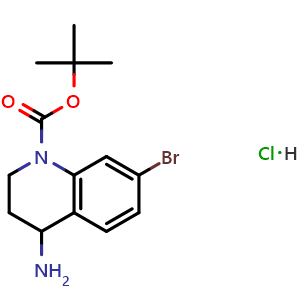 Chemical structure of 7-Bromo-1-Boc-1,2,3,4-tetrahydroquinolin-4-amine hydrochloride , CAS 1430839-89-6, AChemBlock AD247723