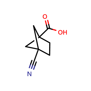 Chemical structure of 4-cyanobicyclo[2.1.1]hexane-1-carboxylic acid , CAS 2092839-61-5, AChemBlock AD247735