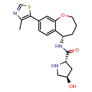 Chemical structure of (2S,4R)-4-Hydroxy-N-[(S)-8-(4-methyl-5-thiazolyl)-2,3,4,5-tetrahydrobenzo[b]oxepin-5-yl]pyrrolidine-2-carboxamide , AChemBlock AD247744