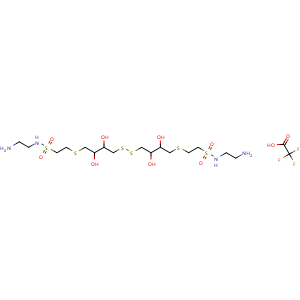 Chemical structure of 2,2'-[[Disulfanediylbis(2,3-dihydroxybutane-4,1-diyl)]bis(sulfanediyl)]bis[N-(2-aminoethyl)ethanesulfonamide] Trifluoroacetate , AChemBlock AD247747