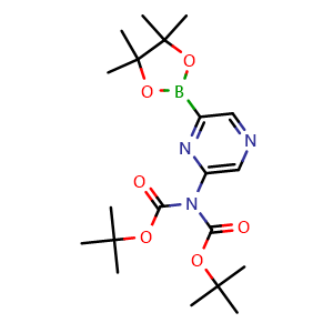 Chemical structure of 6-(Di-Boc-amino)pyrazine-2-boronic acid pinacol ester , CAS 1400668-06-5, AChemBlock AD247749