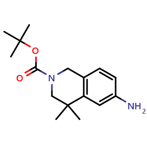 Chemical structure of 2-Boc-4,4-dimethyl-1,2,3,4-tetrahydroisoquinolin-6-amine , CAS 1203682-68-1, AChemBlock AD247757