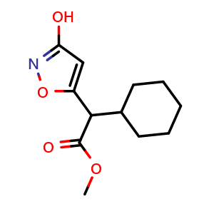 Chemical structure of Methyl 2-Cyclohexyl-2-(3-hydroxy-5-isoxazolyl)acetate , CAS 2105630-10-0, AChemBlock AD247761