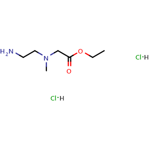 Chemical structure of ethyl 2-[2-aminoethyl(methyl)amino]acetate dihydrochloride , CAS 1708975-40-9, AChemBlock AD247763