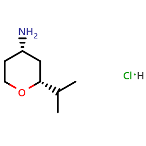 Chemical structure of (2R,4S)-2-isopropyltetrahydropyran-4-amine hydrochloride , CAS 2954726-17-9, AChemBlock AD247774