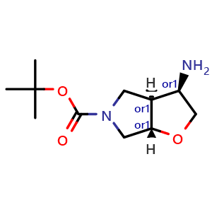 Chemical structure of rac-(3R,3aR,6aS)-5-Boc-hexahydro-2H-furo[2,3-c]pyrrol-3-amine , CAS 2177263-13-5, AChemBlock AD247780