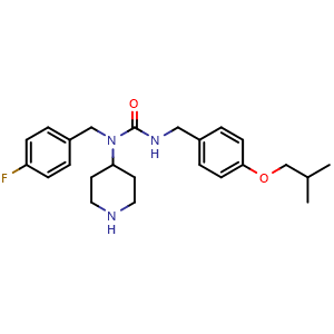 Chemical structure of N-[(4-Fluorophenyl)methyl]-N′-[[4-(2-methylpropoxy)phenyl]methyl]-N-4-piperidinylurea , CAS 639863-77-7, AChemBlock AD247789
