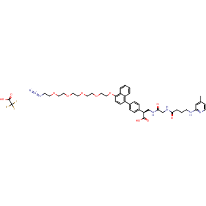 Chemical structure of (S)-3-(4-(4-((14-Azido-3,6,9,12-tetraoxatetradecyl)oxy)naphthalen-1-yl)phenyl)-3-(2-(4-((4-methylpyridin-2-yl)amino)butanamido)acetamido)propanoic acid compound trifluoroacetate , CAS 2320477-41-4, AChemBlock AD247791