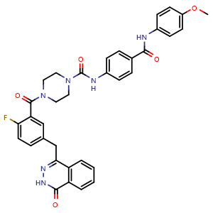 Chemical structure of 4-[5-[(3,4-Dihydro-4-oxo-1-phthalazinyl)methyl]-2-fluorobenzoyl]-N-[4-[[(4-methoxyphenyl)amino]carbonyl]phenyl]-1-piperazinecarboxamide , CAS 2243453-32-7, AChemBlock AD247816