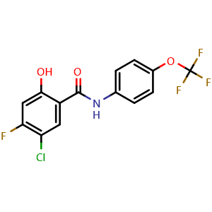 Chemical structure of 5-Chloro-4-fluoro-2-hydroxy-N-[4-(trifluoromethoxy)phenyl]benzamide , CAS 2882823-03-0, AChemBlock AD247826