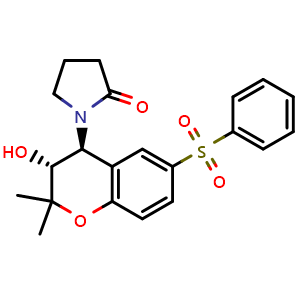Chemical structure of 1-((3R,4S)-3-hydroxy-2,2-dimethyl-6-(phenylsulfonyl)chroman-4-yl)pyrrolidin-2-one , CAS 184653-89-2, AChemBlock AD247936