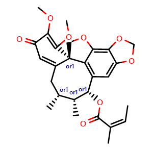 Chemical structure of rel-(-)-(6R,7R,8R,14aS)-5,6,7,8-Tetrahydro-1,2-dimethoxy-6,7-dimethyl-3-oxo-3H,14H-benzo[1,8]cycloocta[1,2,3-cd][1,3]dioxolo[4,5-g]benzofuran-8-yl (2Z)-2-methyl-2-butenoate , CAS 119139-55-8, AChemBlock AD248013
