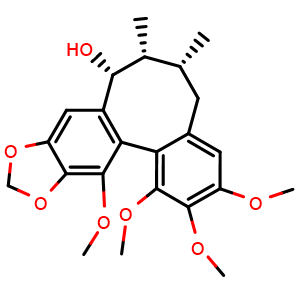 Chemical structure of (6R,7R,8R,13aS)-5,6,7,8-Tetrahydro-1,2,3,13-tetramethoxy-6,7-dimethylbenzo[3,4]cycloocta[1,2-f][1,3]benzodioxol-8-ol , CAS 51670-42-9, AChemBlock AD248014