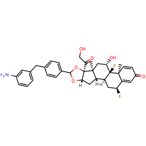 Chemical structure of (6α,11β,16α)-16,17-[[(R)-[4-[(3-Aminophenyl)methyl]phenyl]methylene]bis(oxy)]-6,9-difluoro-11,21-dihydroxypregna-1,4-diene-3,20-dione , CAS 2166375-81-9, AChemBlock AD248157