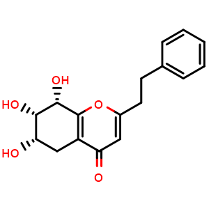 Chemical structure of (6S,7S,8S)-5,6,7,8-Tetrahydro-6,7,8-trihydroxy-2-(2-phenylethyl)-4H-1-benzopyran-4-one , CAS 2803559-82-0, AChemBlock AD248227