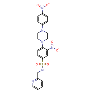 Chemical structure of 3-nitro-4-(4-(4-nitrophenyl)piperazin-1-yl)-N-(pyridin-2-ylmethyl)benzenesulfonamide , CAS 2911610-03-0, AChemBlock AD248432