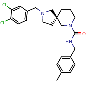 Chemical structure of (5S)-2-[(3,4-Dichlorophenyl)methyl]-N-[(4-methylphenyl)methyl]-2,7-diazaspiro[4.5]decane-7-carboxamide , CAS 2309519-81-9, AChemBlock AD248531