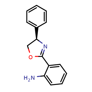 Chemical structure of 2-[(4R)-4,5-dihydro-4-phenyl-1,3-oxazolin-2-yl]benzenamine , CAS 169776-89-0, AChemBlock AD248704