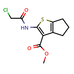 Chemical structure of methyl 2-(2-chloroacetamido)-5,6-dihydro-4H-cyclopenta[b]thiophene-3-carboxylate , CAS 300676-39-5, AChemBlock AD248739