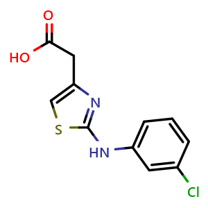 Chemical structure of {2-[(3-chlorophenyl)amino]-1,3-thiazol-4-yl}acetic acid , CAS 436094-79-0, AChemBlock AD248758