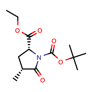 Chemical structure of (2R,4R)-1-tert-Butyl 2-ethyl 4-methyl-5-oxopyrrolidine-1,2-dicarboxylate , CAS 871727-75-2, AChemBlock AD248788