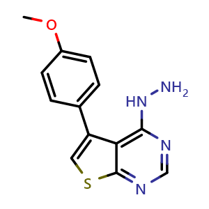 Chemical structure of 4-hydrazino-5-(4-methoxyphenyl)thieno[2,3-d]pyrimidine , CAS 747411-17-2, AChemBlock AD248806